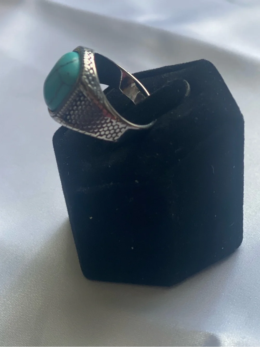 Turquoise Stone Silver-Tone Statement Ring